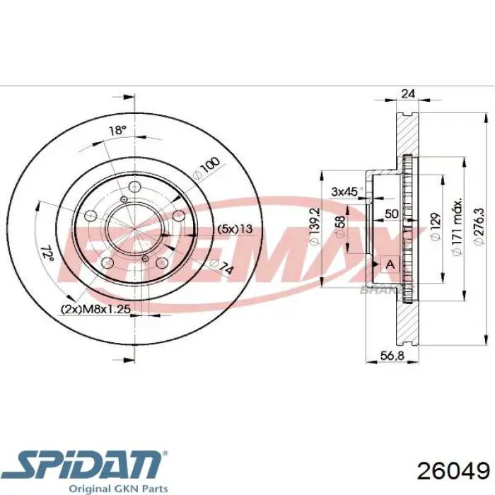 26049 GKN-Spidan fuelle, árbol de transmisión trasero interior