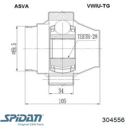 Junta homocinética interna delantera 304556 GKN-Spidan