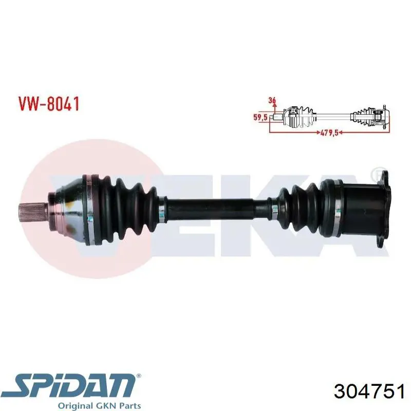 Árbol de transmisión delantero derecho 304751 GKN-Spidan