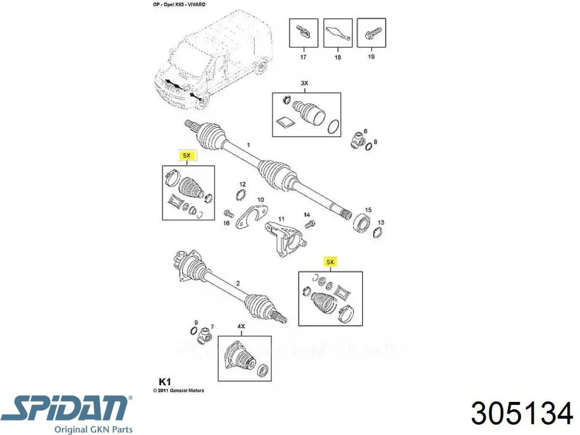 305134 GKN-Spidan Fuelle transmisión delantero exterior