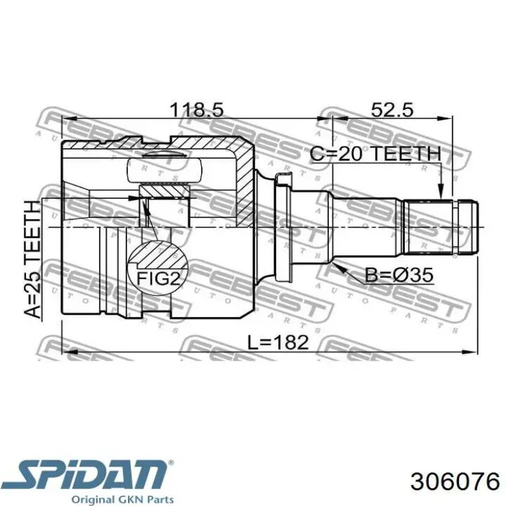 306076 GKN-Spidan fuelle, árbol de transmisión delantero interior