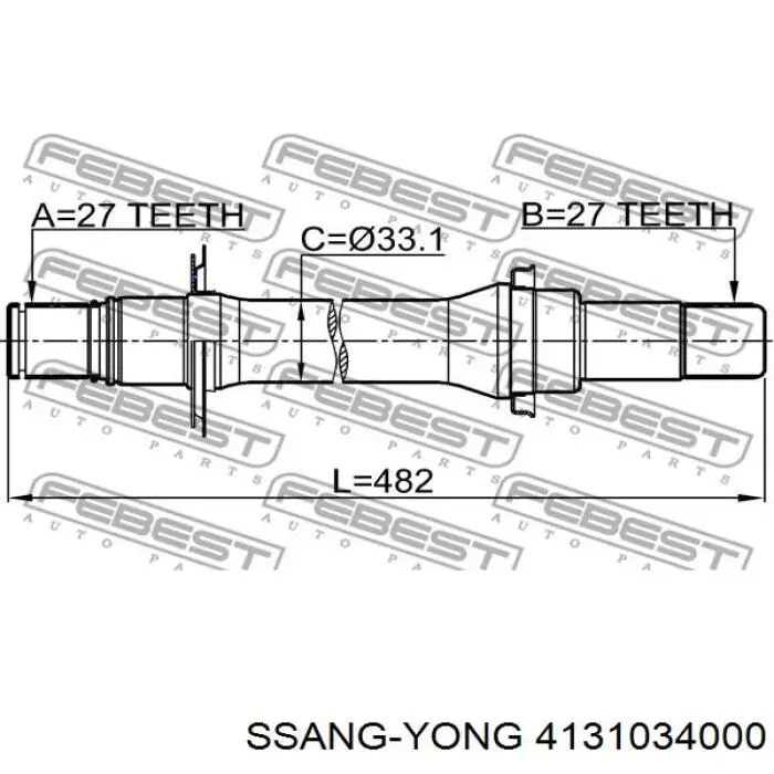 4131034000 Ssang Yong árbol de transmisión delantero derecho