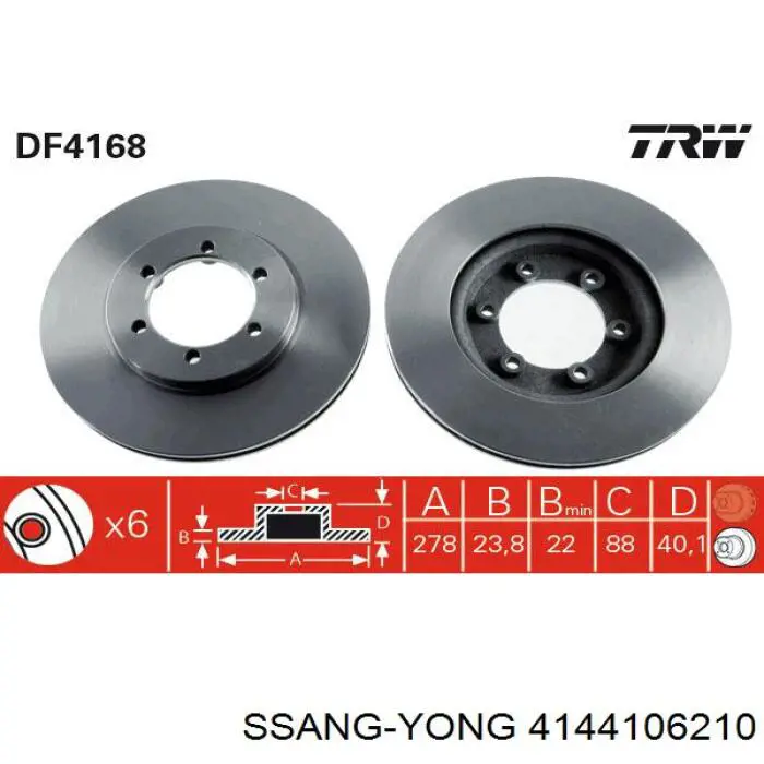 4144106210 Ssang Yong disco de freno delantero