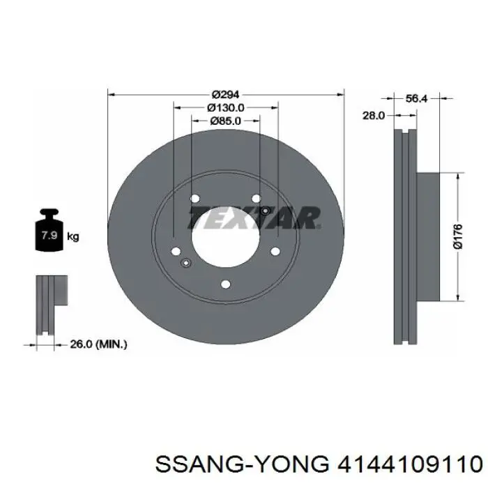 4144109110 Ssang Yong freno de disco delantero