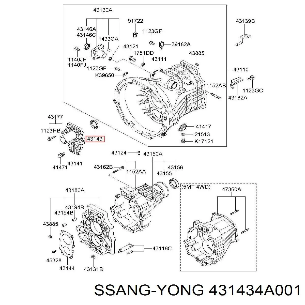 431434A001 Ssang Yong anillo reten caja de cambios