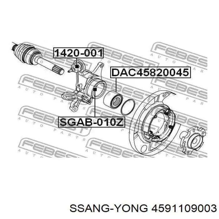 4591109003 Ssang Yong Mangueta trasera izquierda