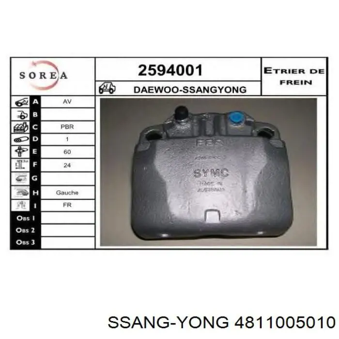 4811005010 Ssang Yong pinza de freno delantera izquierda