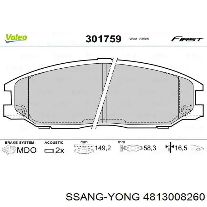 Pastillas freno delanteras Ssang Yong 4813008260 precio, desde 22,34 EUR