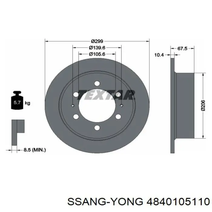 4840105110 Ssang Yong disco de freno trasero