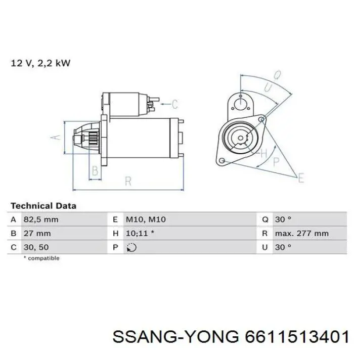 6611513401 Ssang Yong motor de arranque