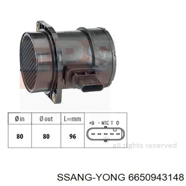 6650943148 Ssang Yong sensor de flujo de aire/medidor de flujo (flujo de aire masibo)