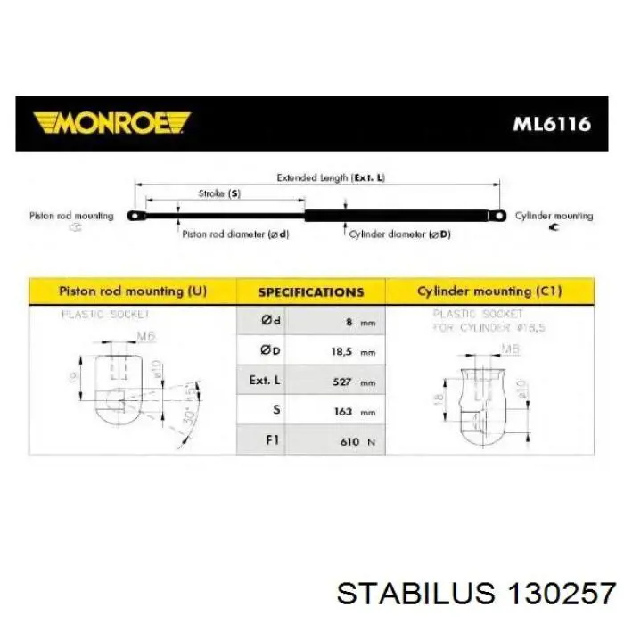 Muelle neumatico maletero Chrysler 05115226AB