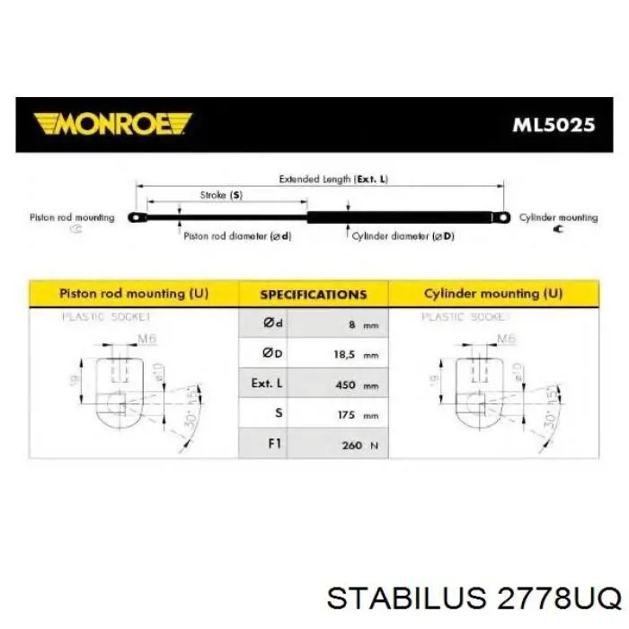 2778UQ Stabilus amortiguador de maletero