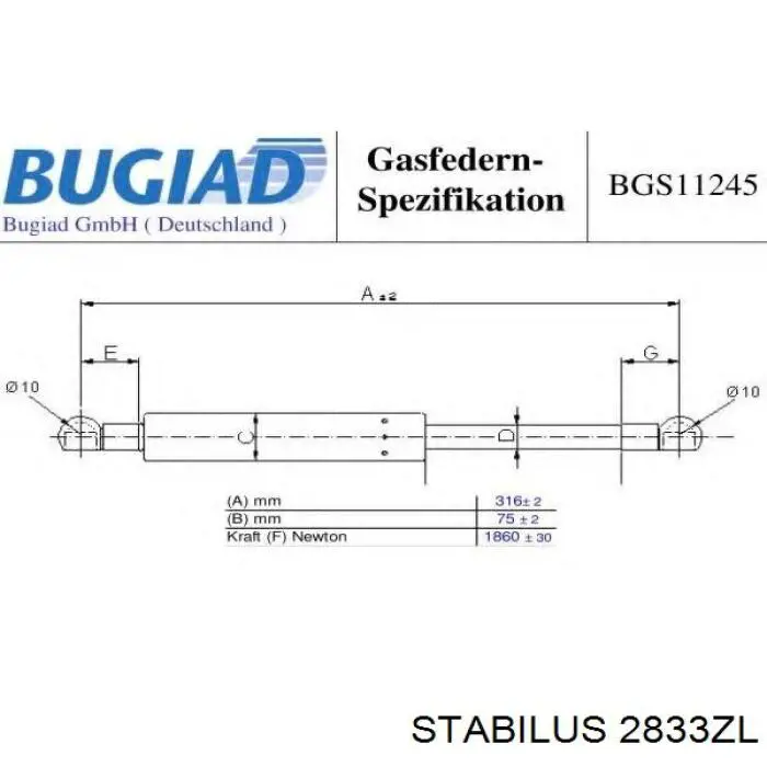 2833ZL Stabilus Amortiguador de porton