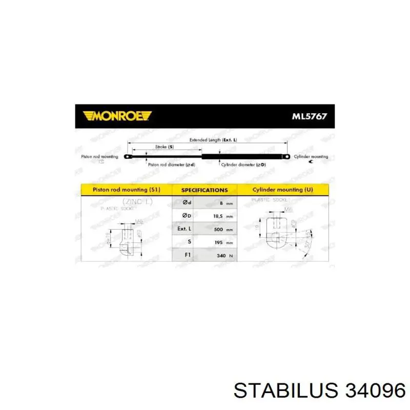 34096 Stabilus muelle neumático, capó de motor