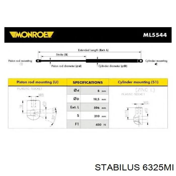 Comprar 6325MI Stabilus Amortiguador de puerta trasera