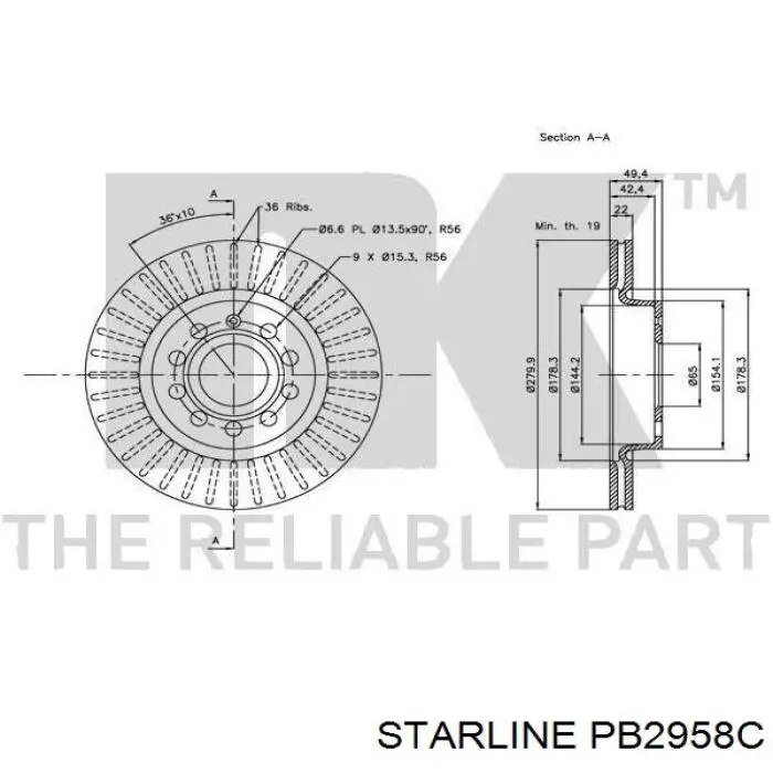 Freno de disco delantero Volkswagen Caddy 2 9K9