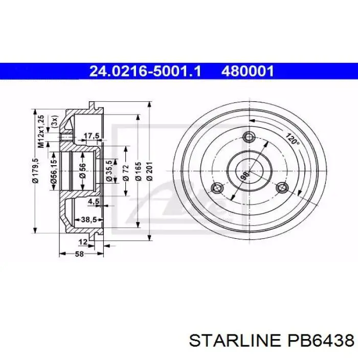 PB6438 Starline freno de tambor trasero