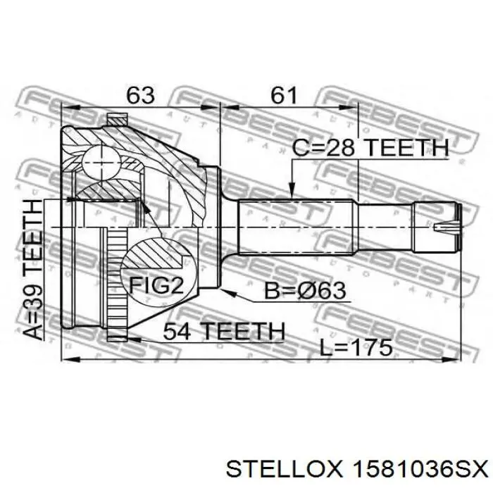 1581036SX Stellox árbol de transmisión delantero derecho