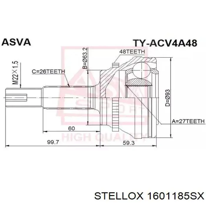 1601185SX Stellox junta homocinética interior delantera derecha