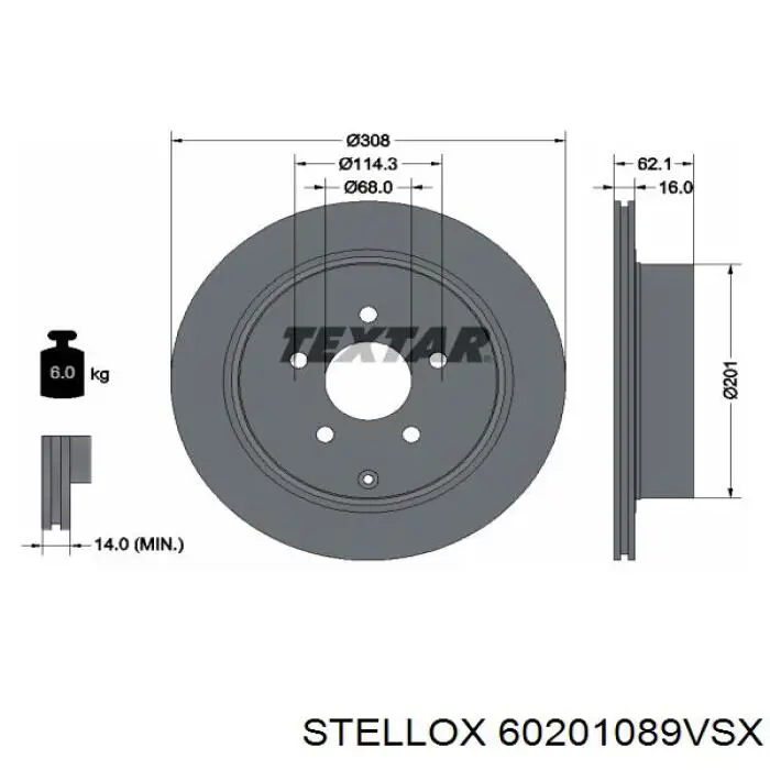 60201089VSX Stellox disco de freno trasero