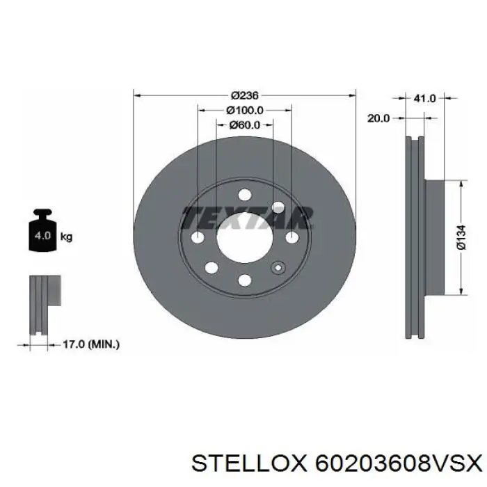 Freno de disco delantero Opel Astra 51, 52, F35, M35