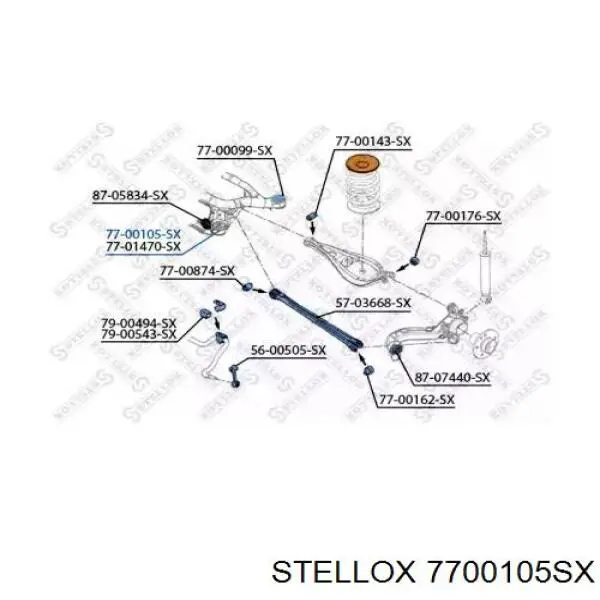 77-00105-SX Stellox suspensión, cuerpo del eje trasero