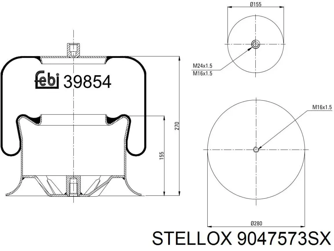 9047573SX Stellox muelle neumático, suspensión, eje delantero