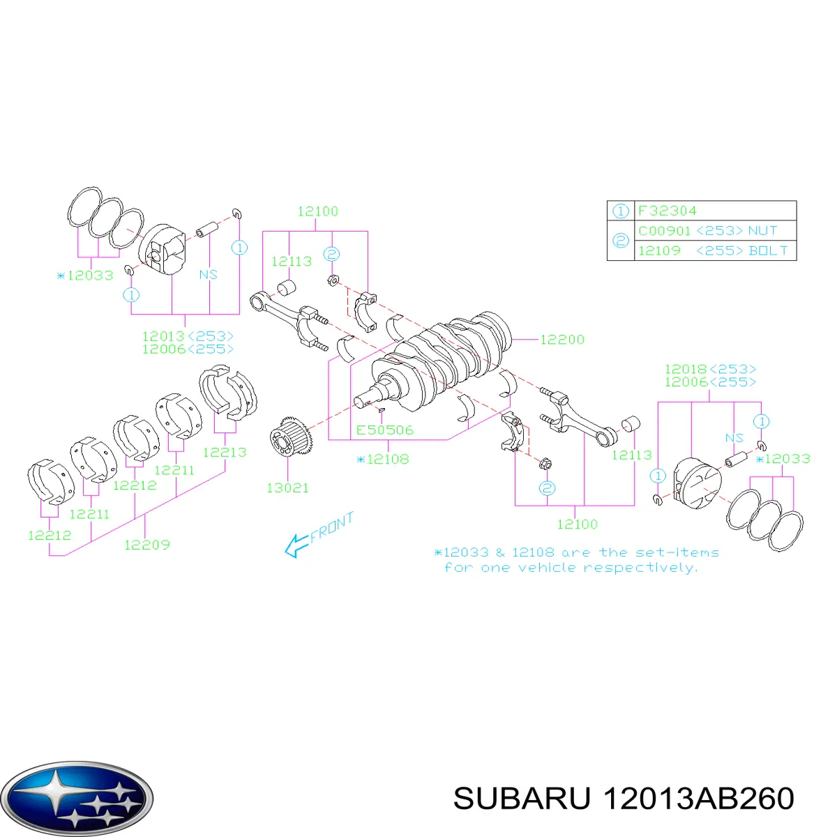 Pistón con bulón sin anillos, STD Subaru 12013AB260 precio, desde 105,96 EUR