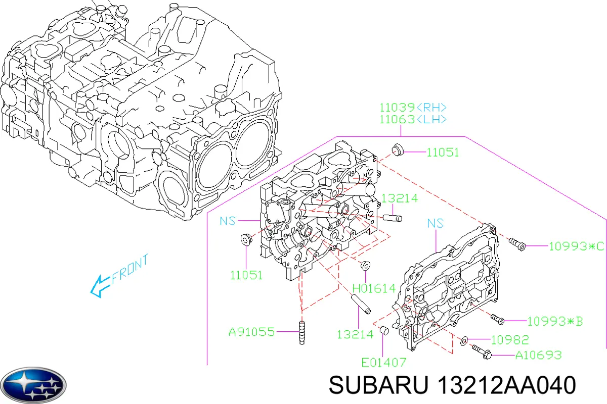13212AA040 Subaru guía de válvula