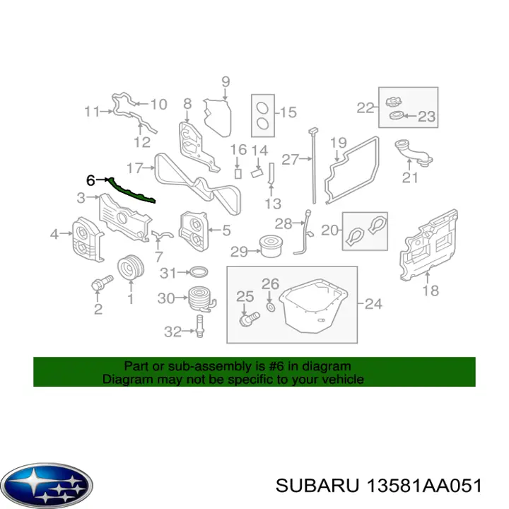 13581AA051 Subaru junta, cárter de mando, superior