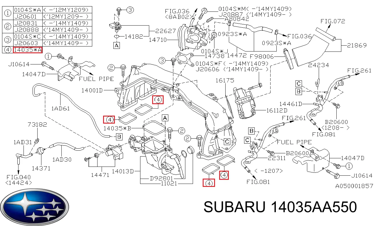 Comprar 14035AA550 Subaru Junta de colector de admisión