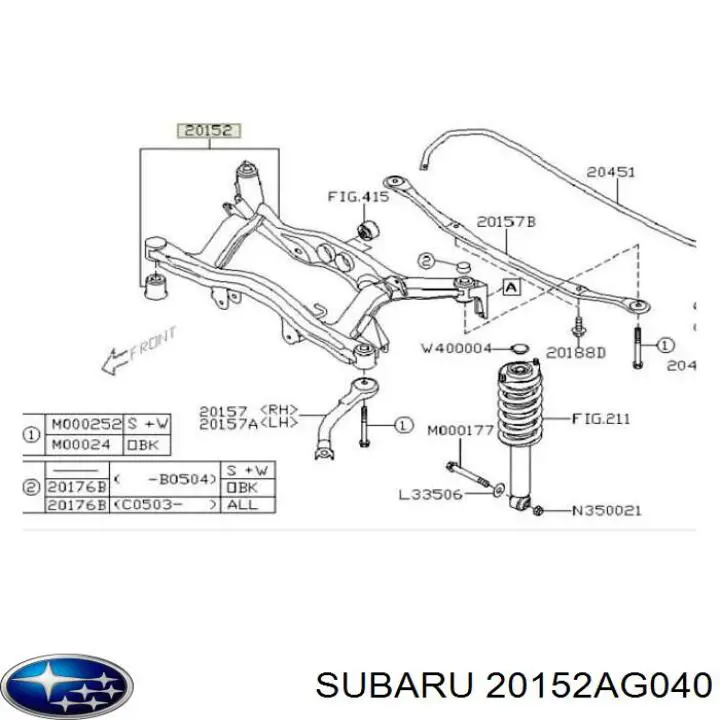 20152AG040 Subaru Subchasis trasero soporte motor