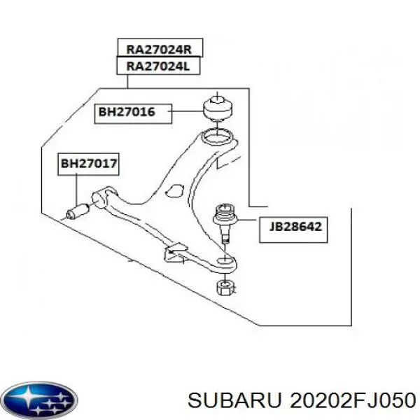 20202FJ050 Subaru brazo suspension (control trasero inferior izquierdo)