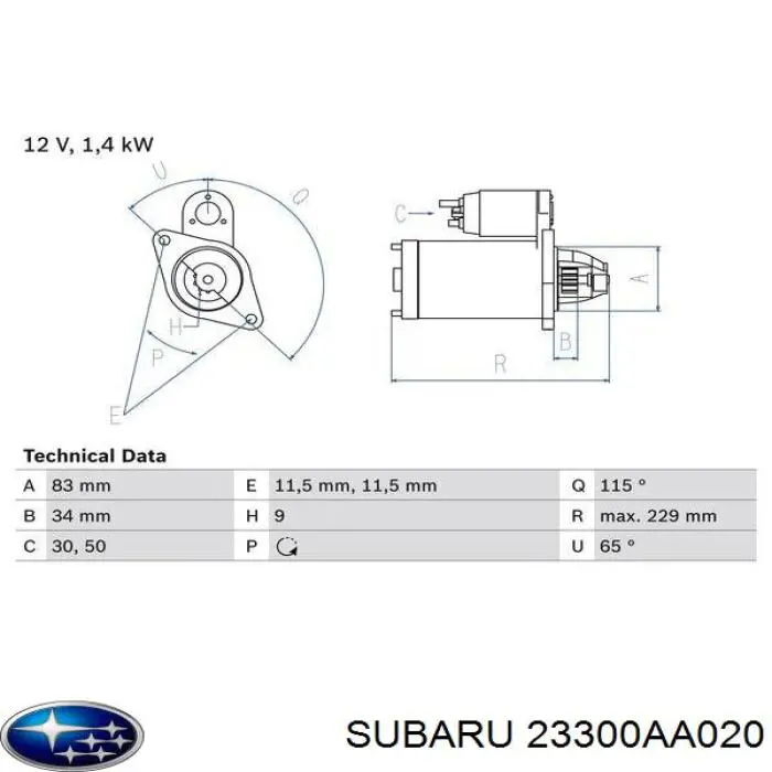 23300AA020 Subaru motor de arranque