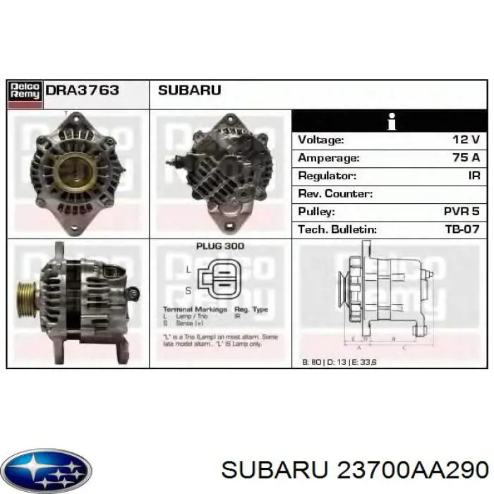 23700AA290 Subaru alternador