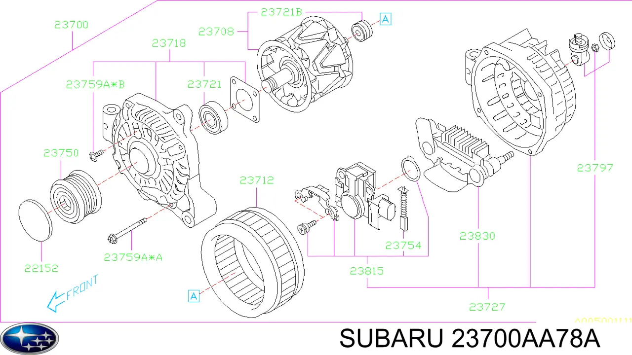 23700AA78A Subaru alternador