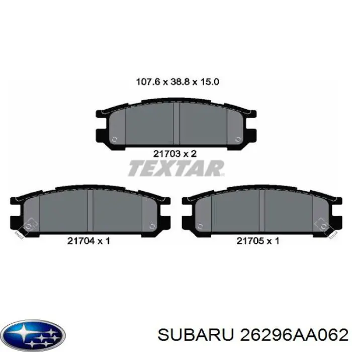 26296AA062 Subaru pastillas de freno traseras
