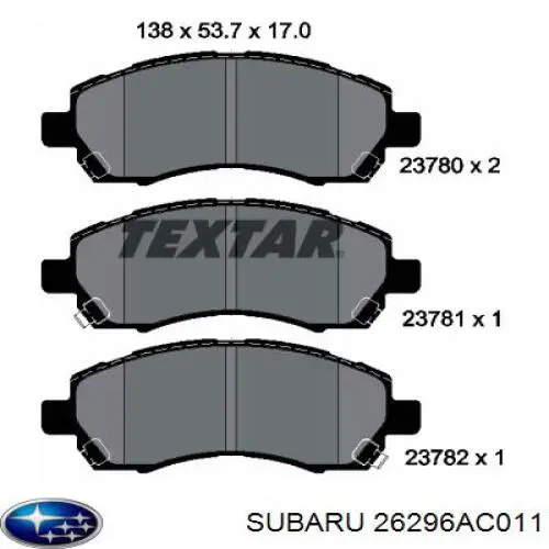 26296AC011 Subaru pastillas de freno delanteras