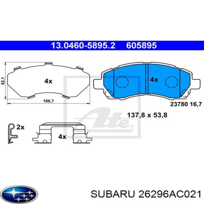 26296AC021 Subaru pastillas de freno delanteras