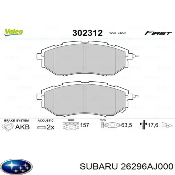 Pastillas freno delanteras Subaru 26296AJ000 precio, desde 36,71 EUR