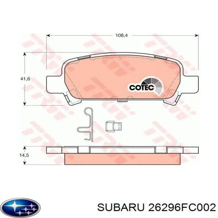 26296FC002 Subaru pastillas de freno traseras
