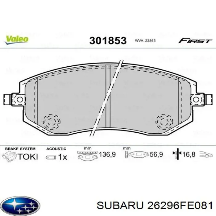 26296FE081 Subaru pastillas de freno delanteras