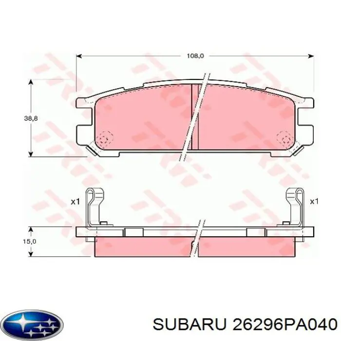 26296PA040 Subaru pastillas de freno traseras