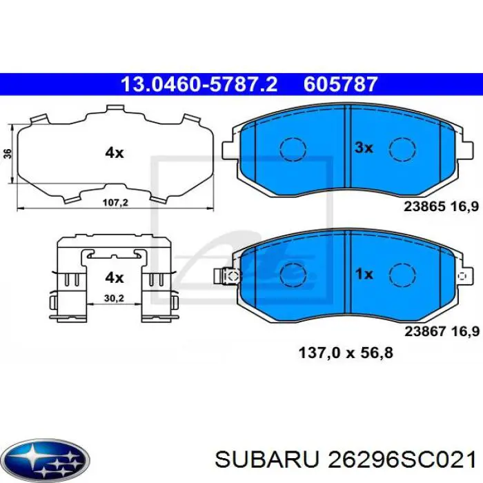 26296SC021 Subaru pastillas de freno delanteras