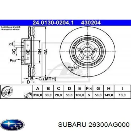 Frenos delanteros Subaru 26300AG000 precio, desde 63,18 EUR