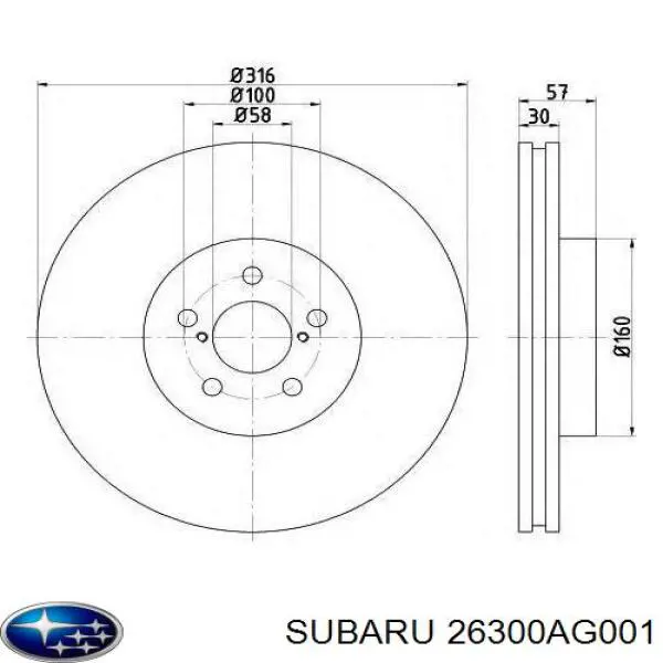 26300AG001 Subaru disco de freno delantero
