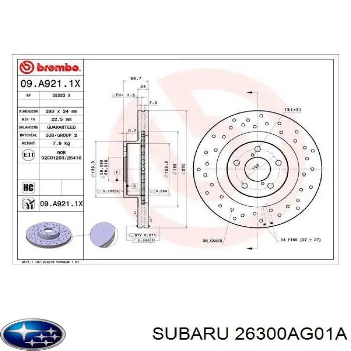 Freno de disco delantero Subaru Impreza 1 GC