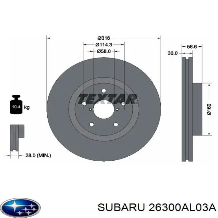 26300AL03A Subaru freno de disco delantero