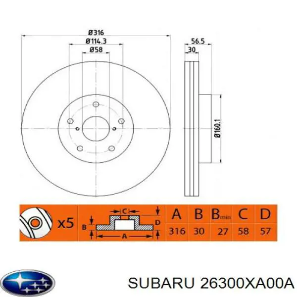 Disco de freno 26300XA00A Subaru